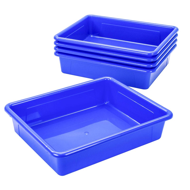 Storex Letter Size Flat Storage Tray - Organizer Bin for Classroom, Office and Home, Blue, 5-Pack (62517U05C) - Image 3